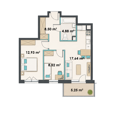Plan 3 pok. 52m²