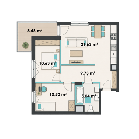 Plan 3 pok. 58m²