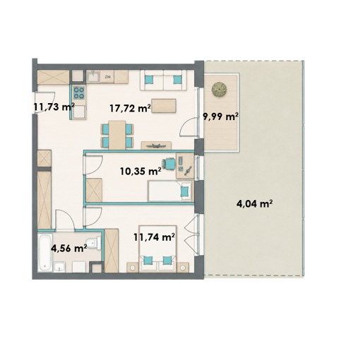 Plan 3 pok. 56m²