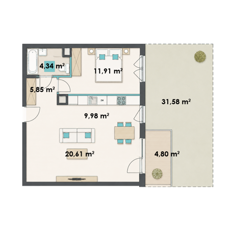 Plan 2 pok. 53m²