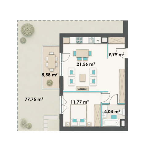 Plan 2 pok. 48m²