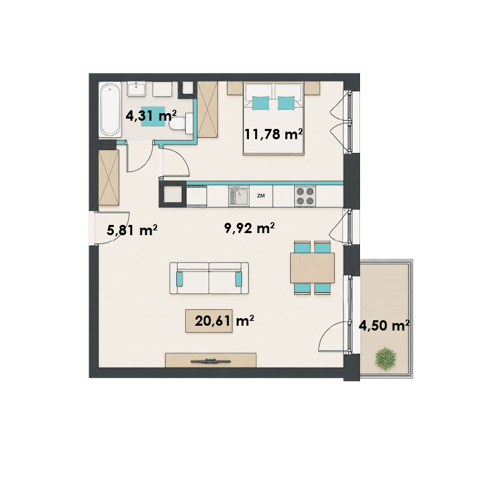 Plan 2 pok. 53m²