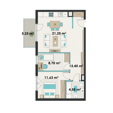 Plan 3 pok. 60m²