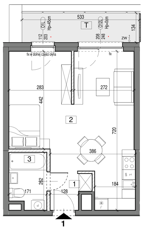 Plan 1 pok. 39m²