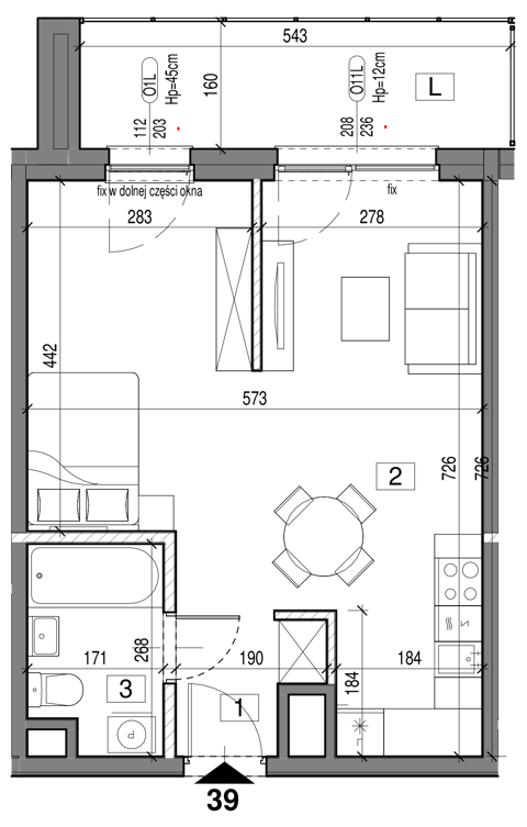 Plan 1 pok. 39m²