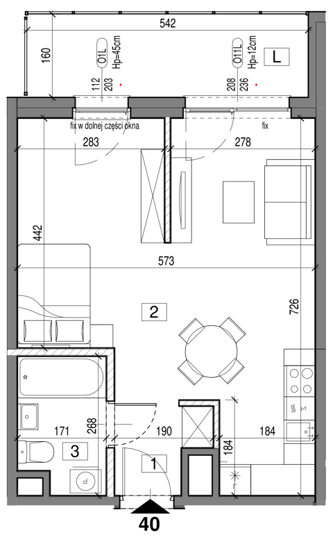 Plan 1 pok. 39m²