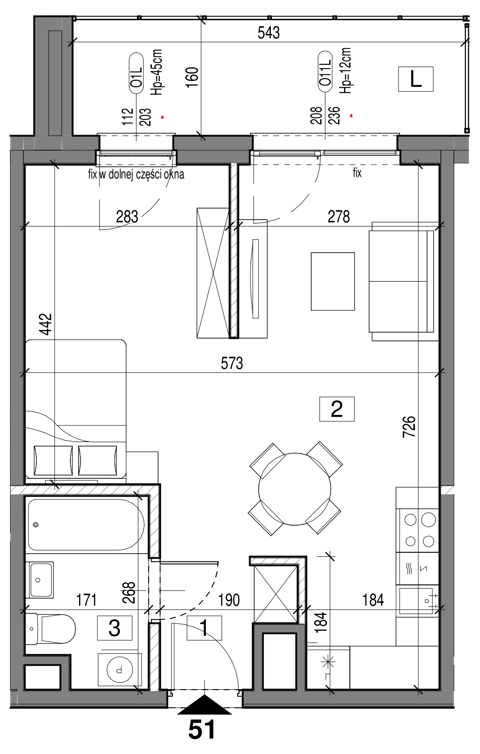 Plan 1 pok. 39m²