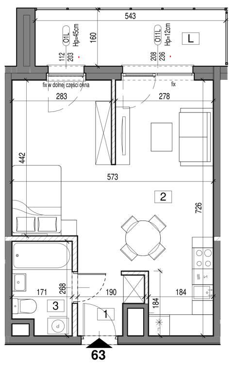 Plan 1 pok. 39m²