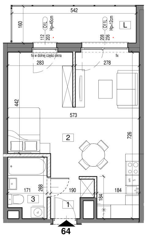 Plan 1 pok. 39m²