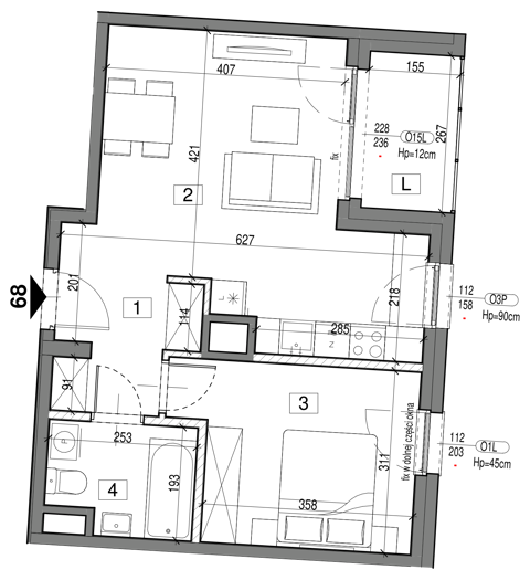 Plan 2 pok. 44m²