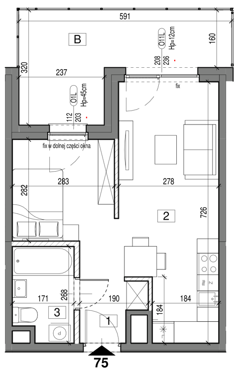 Plan 1 pok. 35m²
