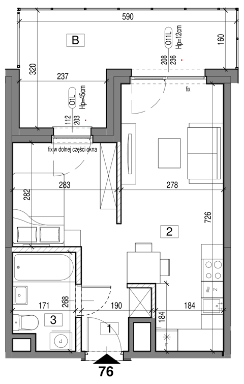 Plan 1 pok. 35m²