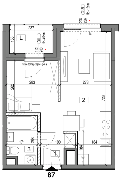Plan 1 pok. 35m²