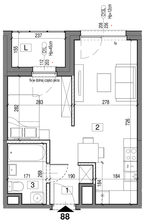 Plan 1 pok. 35m²