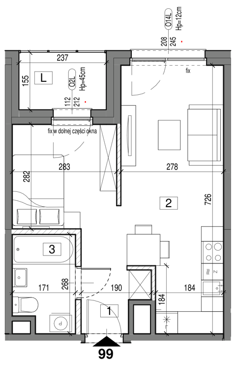 Plan 1 pok. 35m²