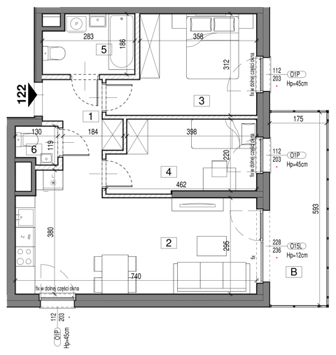 Plan 3 pok. 57m²