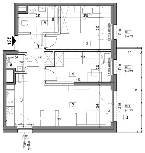 Plan 3 pok. 57m²