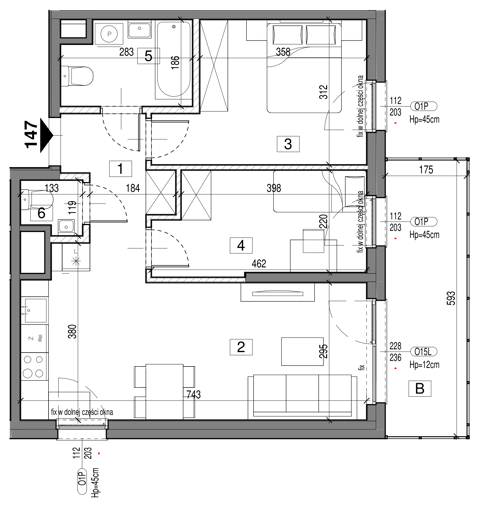 Plan 3 pok. 57m²