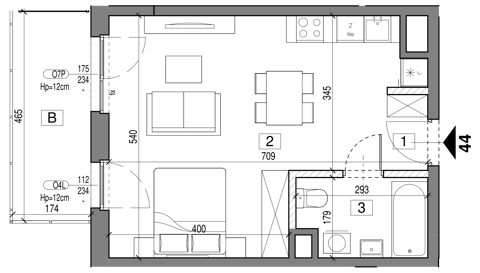 Plan 1 pok. 36m²