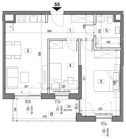 Plan 3 pok. 54m²