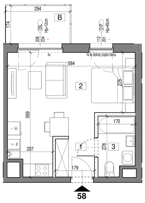 Plan 1 pok. 31m²