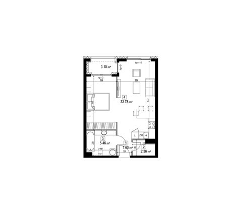 Plan 1 pok. 43m²