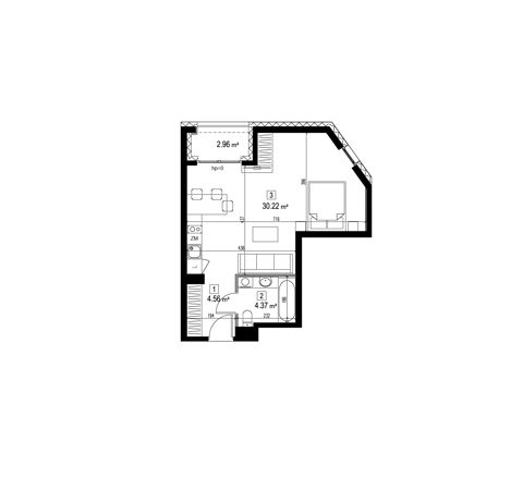 Plan 1 pok. 39m²