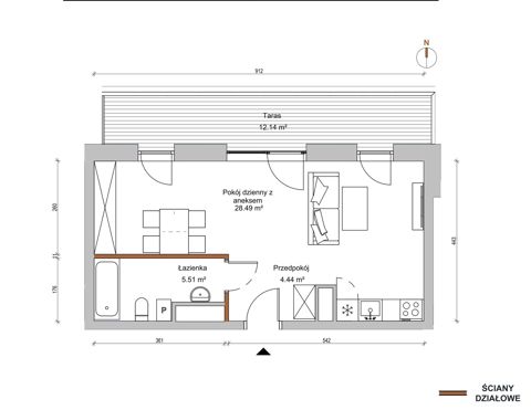Plan 1 pok. 38m²