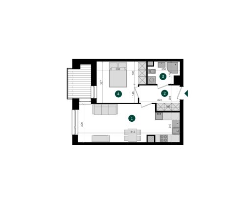 Plan 2 pok. 45m²