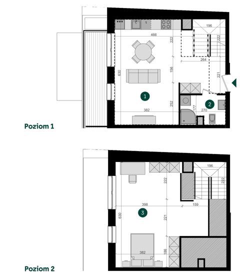 Plan 1 pok. 64m²