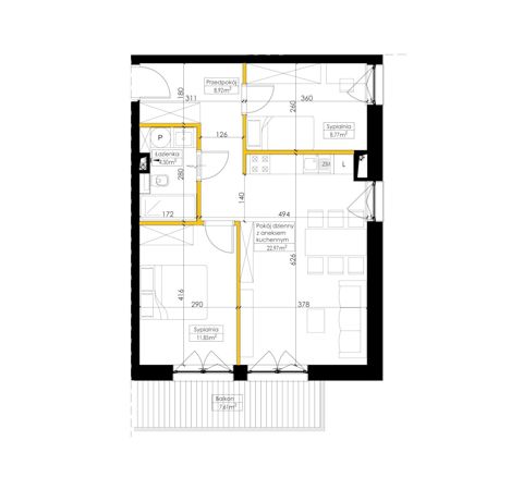 Plan 3 pok. 57m²