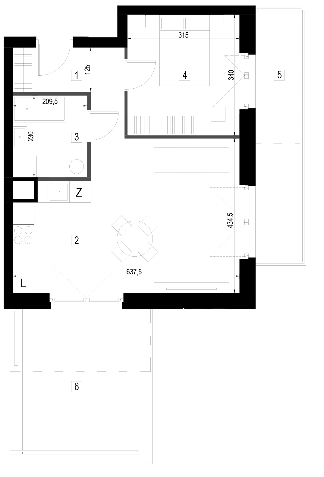 Plan 2 pok. 45m²