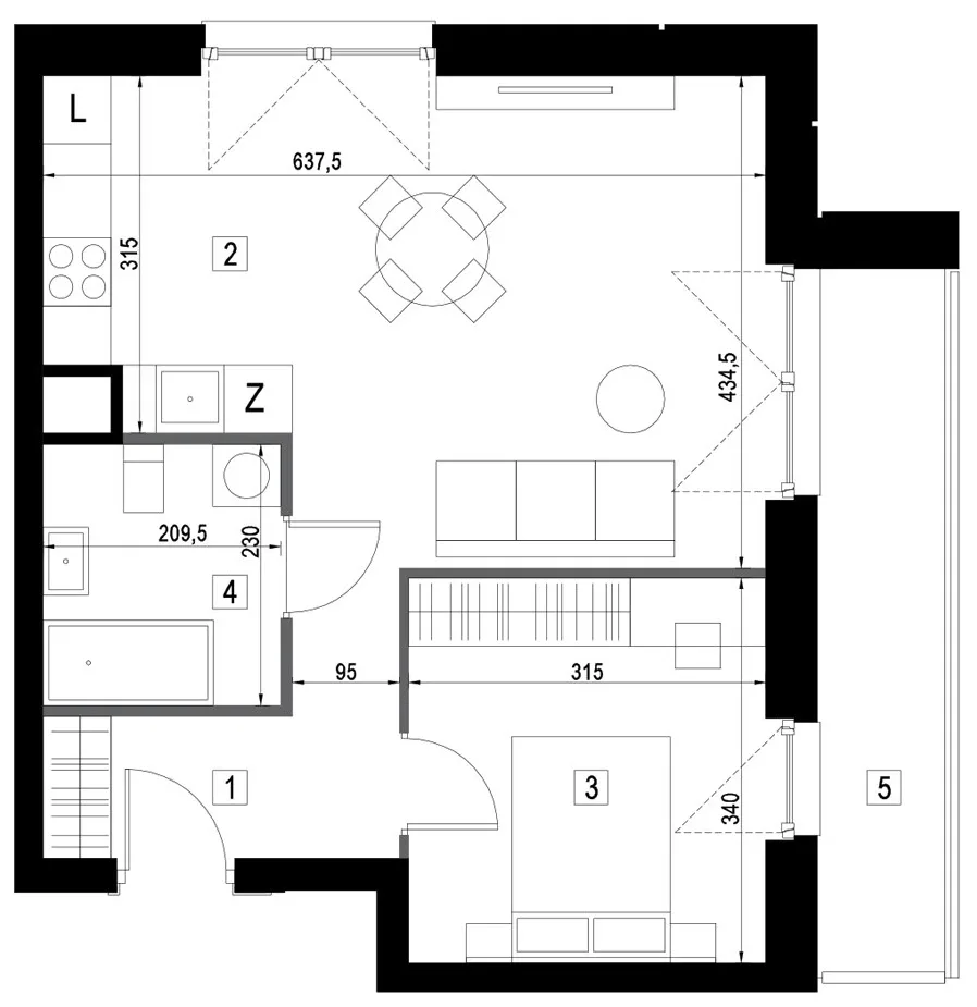 Plan 2 pok. 45m²