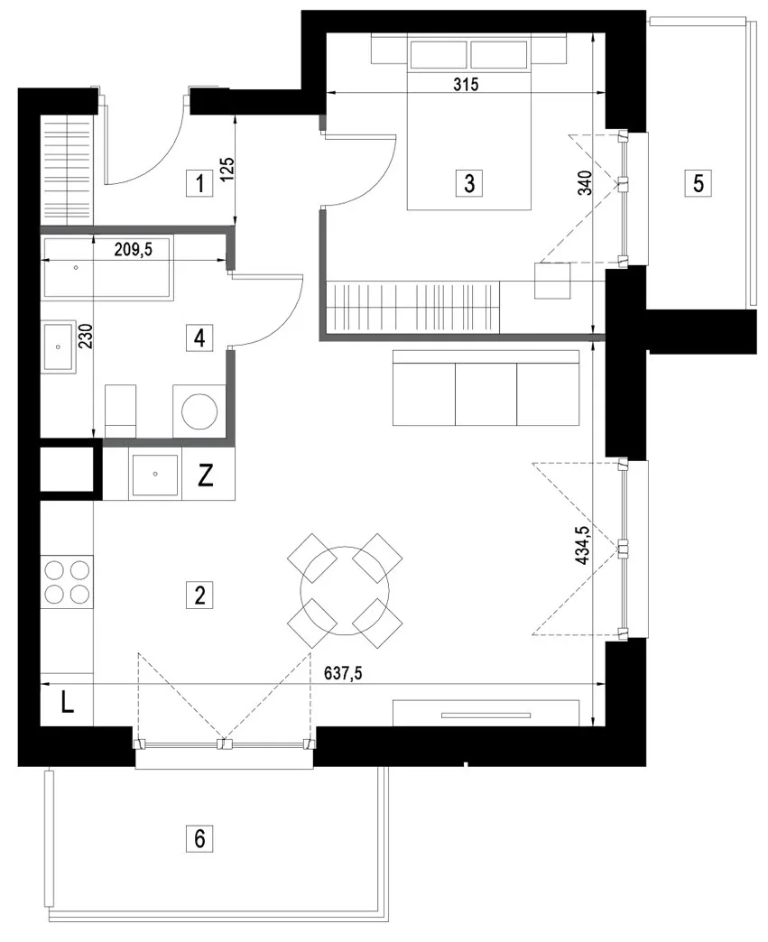 Plan 2 pok. 45m²