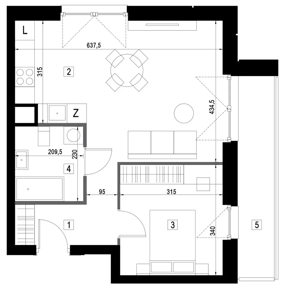Plan 2 pok. 45m²