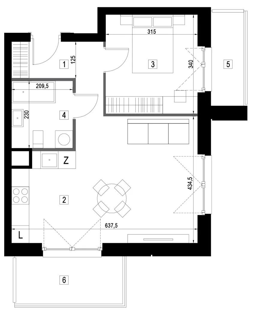 Plan 2 pok. 45m²