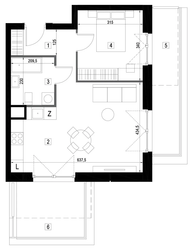 Plan 2 pok. 45m²
