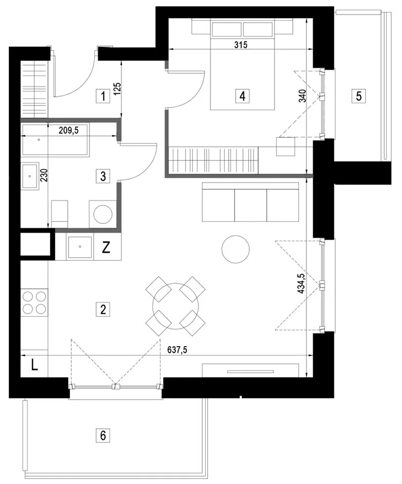 Plan 2 pok. 45m²
