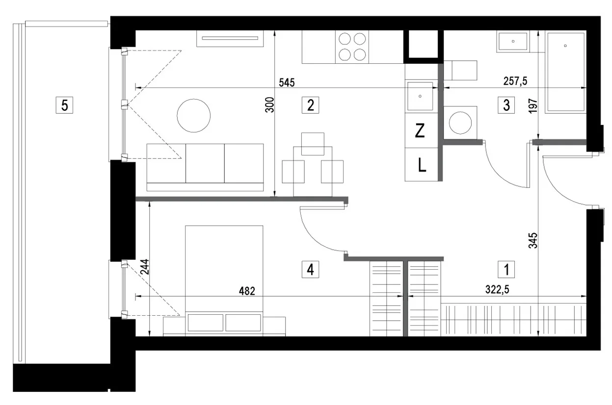Plan 2 pok. 43m²