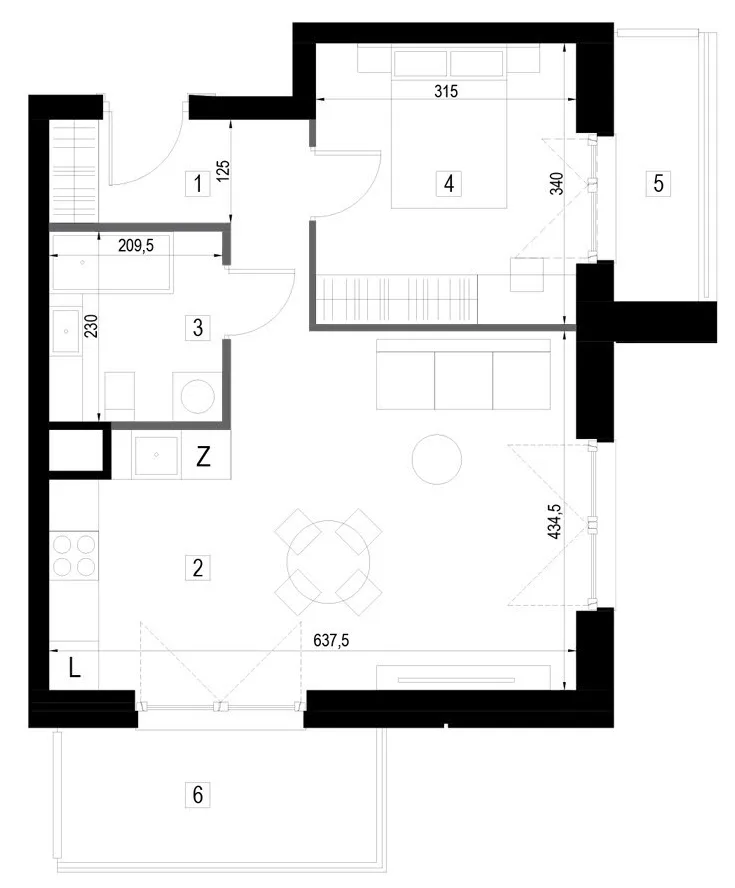 Plan 2 pok. 45m²