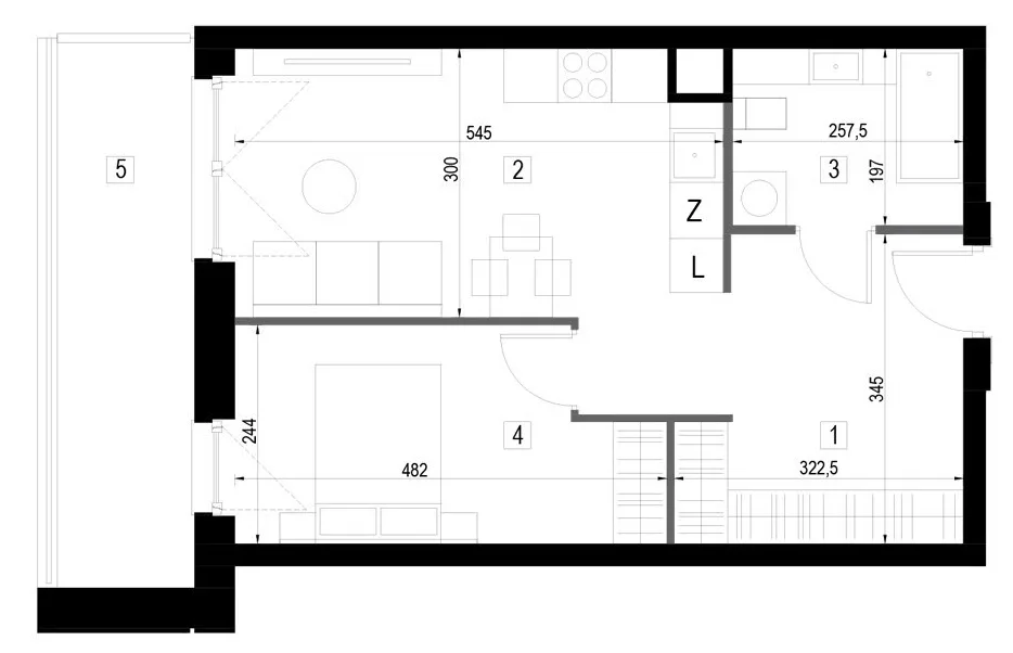 Plan 2 pok. 43m²