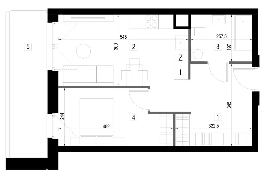 Plan 2 pok. 43m²
