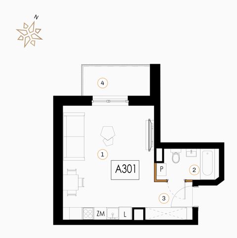 Plan 1 pok. 33m²