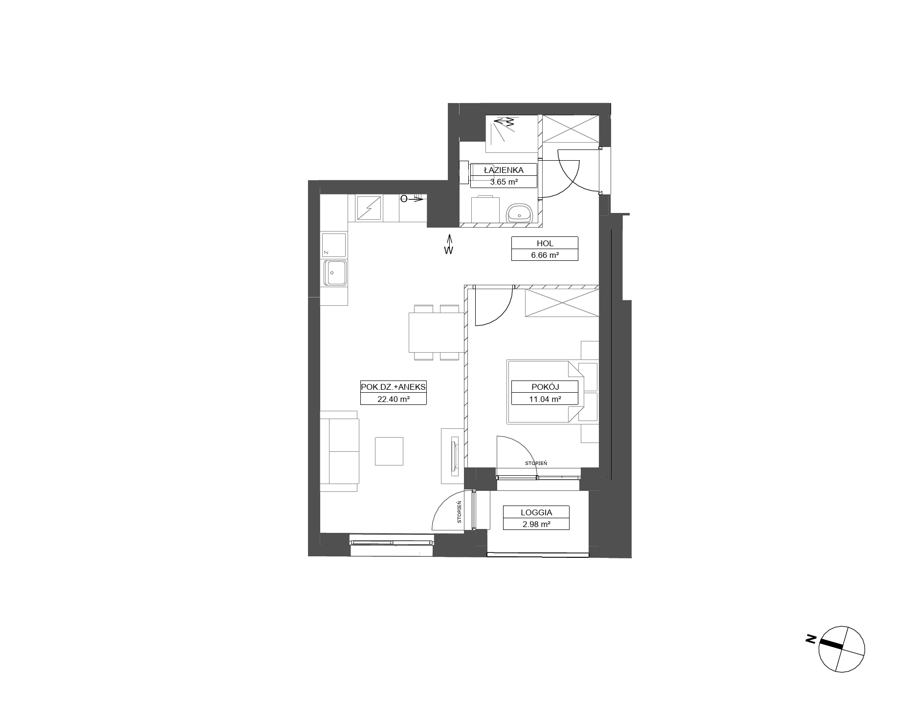 Plan 2 pok. 44m²