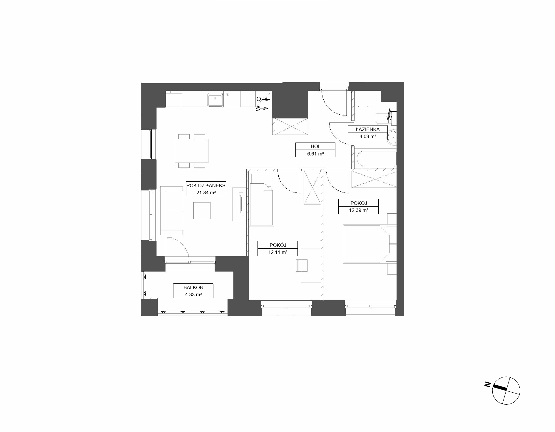 Plan 3 pok. 57m²