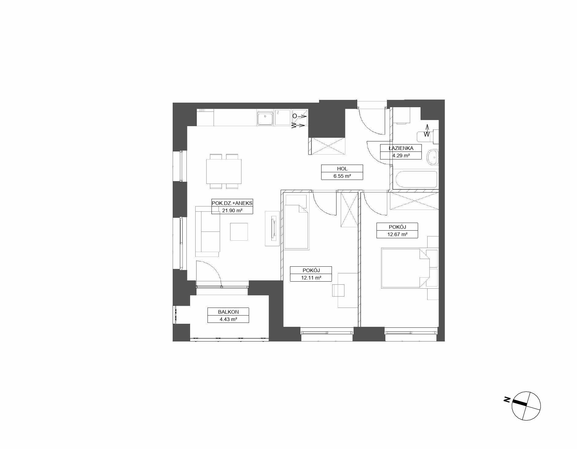 Plan 3 pok. 58m²