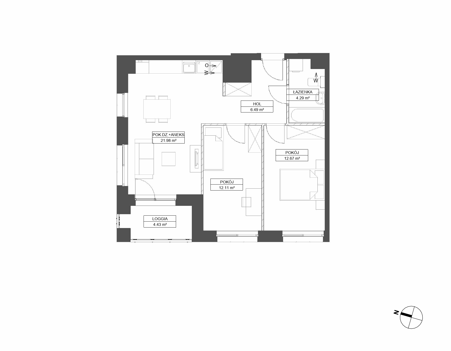 Plan 3 pok. 58m²