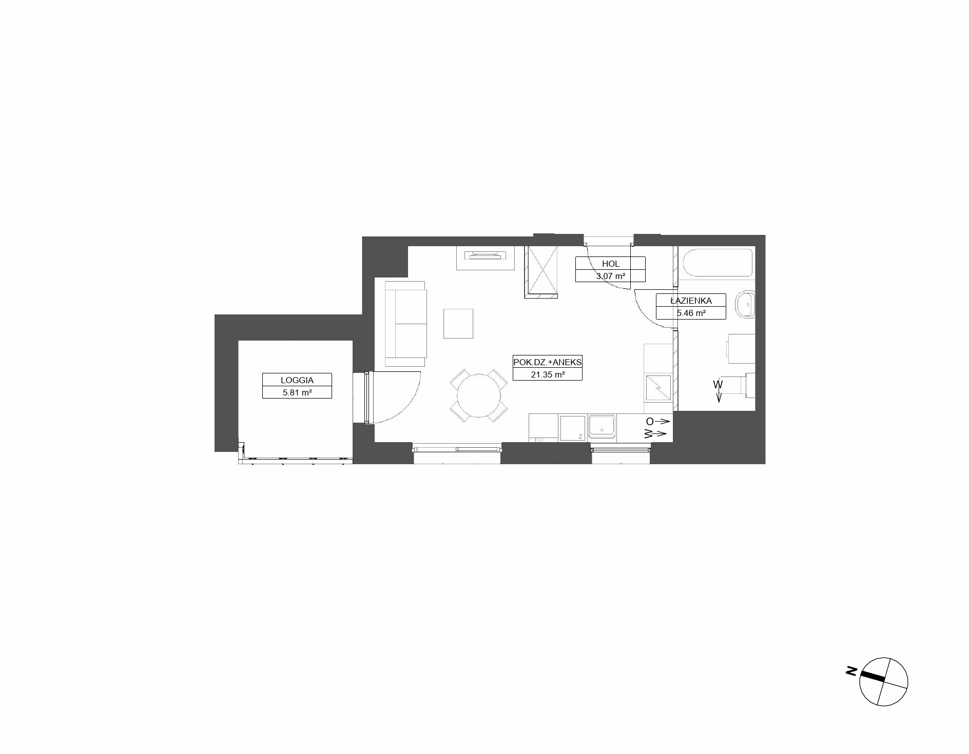Plan 1 pok. 30m²