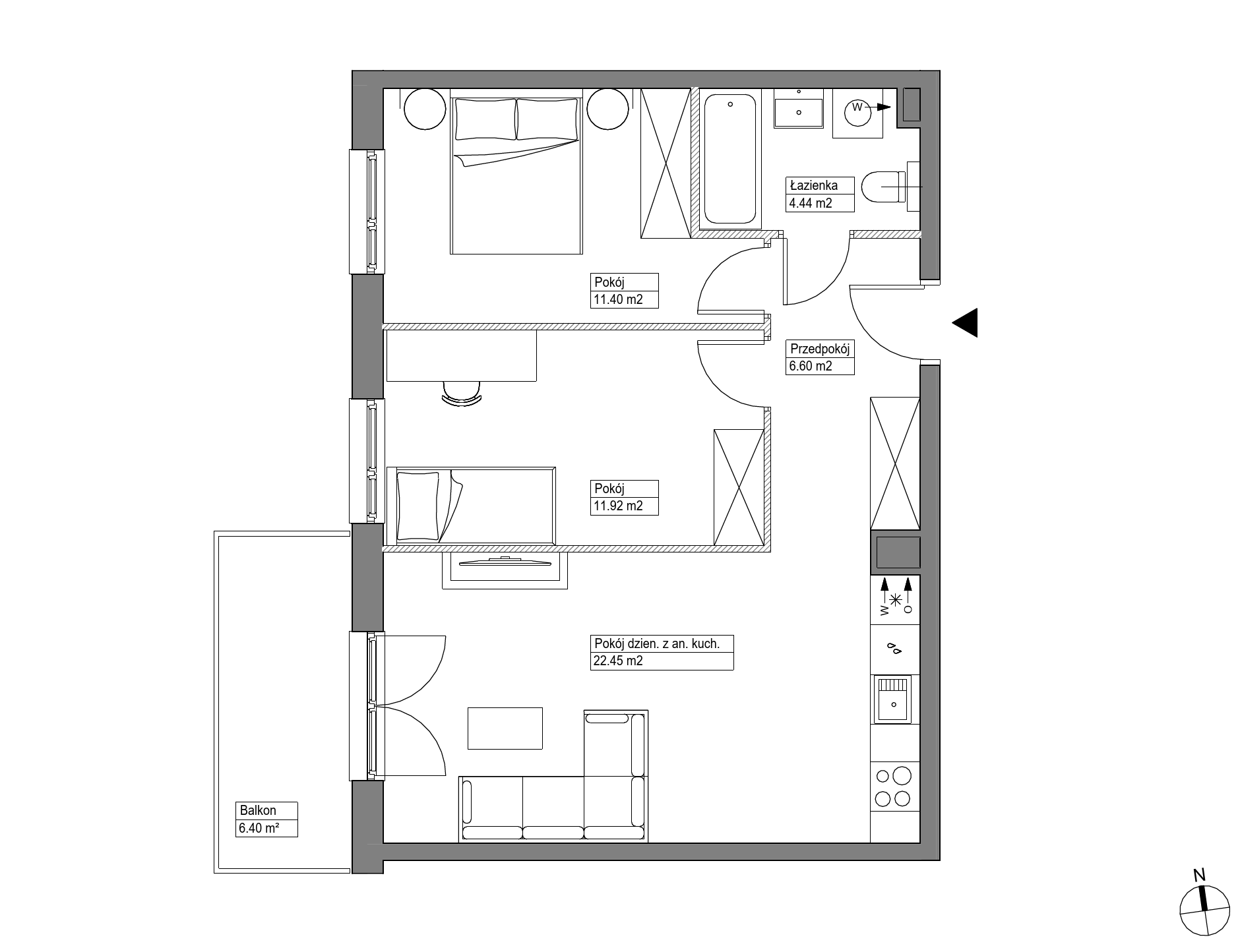 Plan 3 pok. 57m²