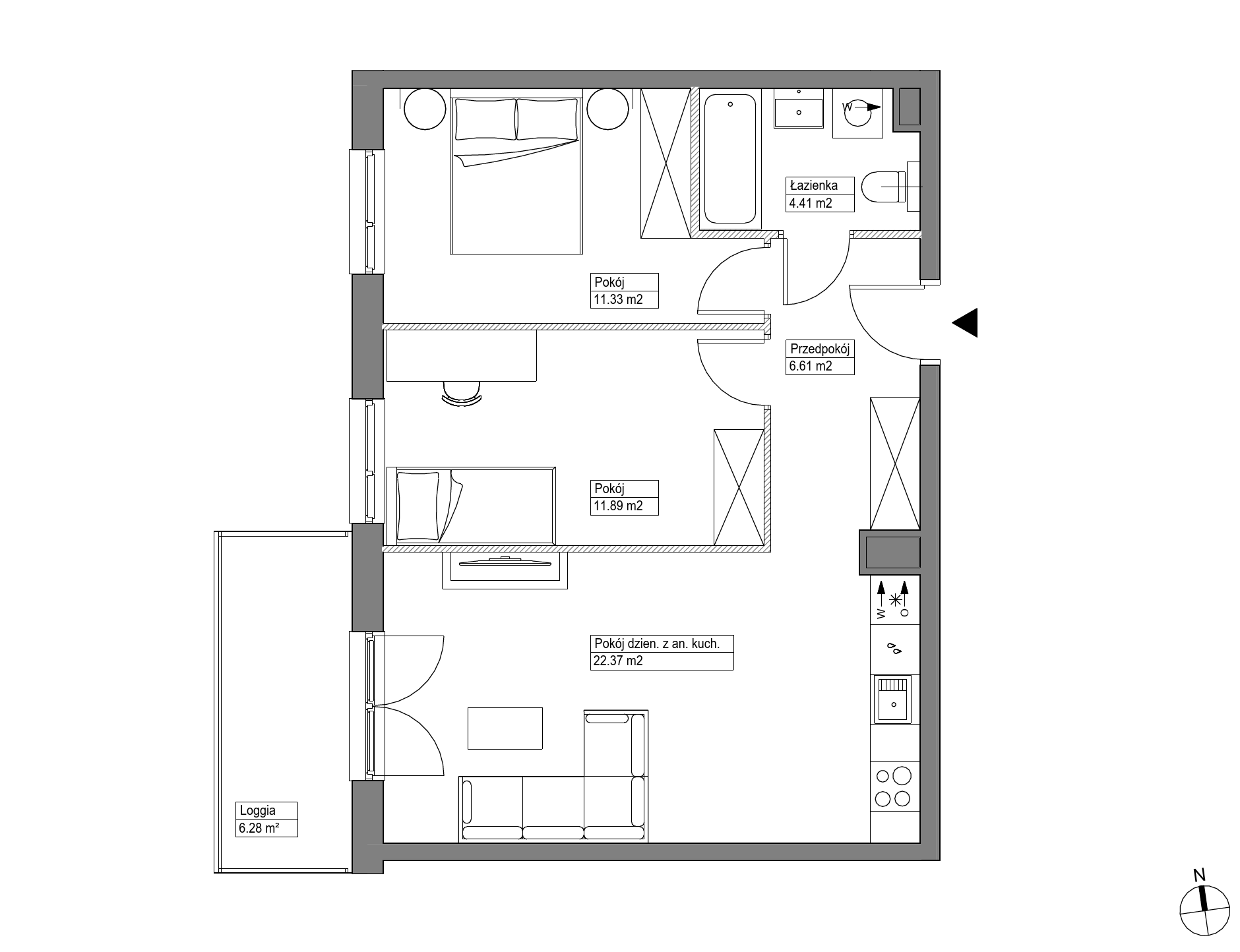 Plan 3 pok. 57m²